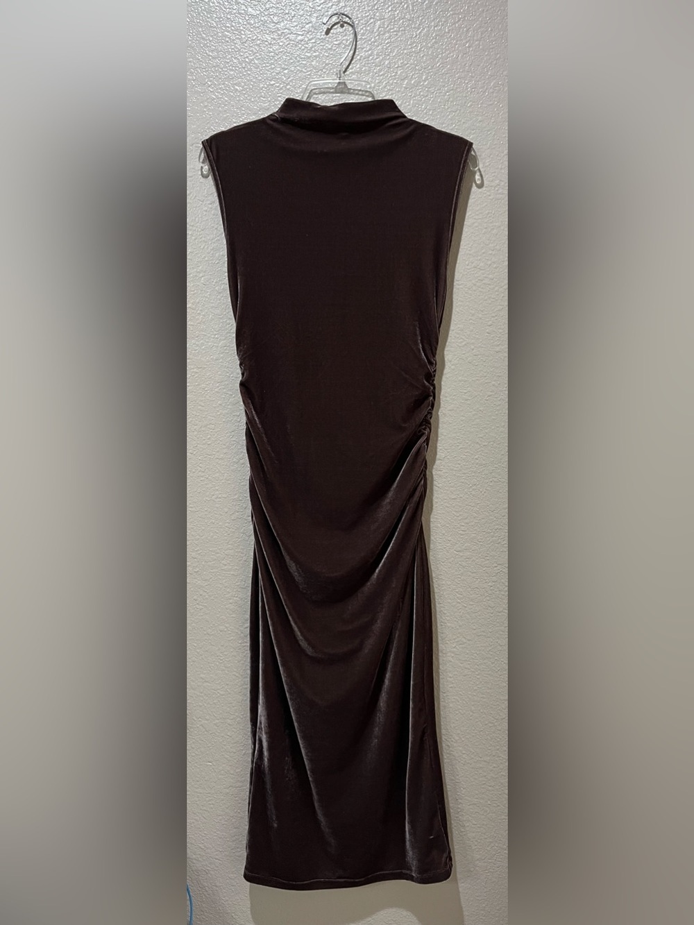 A New Day Velour Side Ruched Drapery Bodycon Mauve Dress Sz XS Boho Chic TC0730